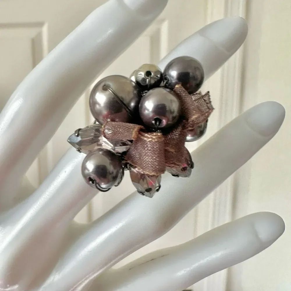 Grey and rhinestone cluster ring